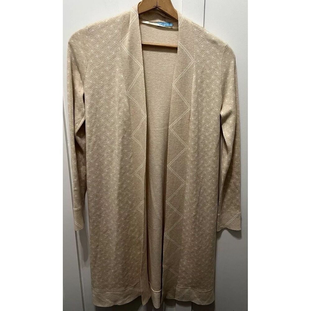 J. Mclaughlin Long Open Front Cardigan Jacket Sweater Tan Size Small‎
